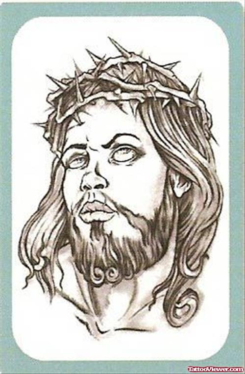 Grey Ink Jesus Face Tattoo Design