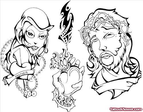 Mary And Jesus Portrait Tattoos Designs