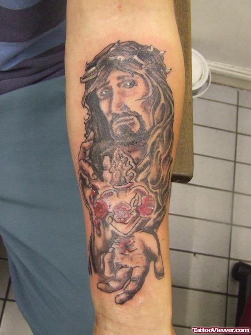 Left Forearm Jesus Tattoo For Men