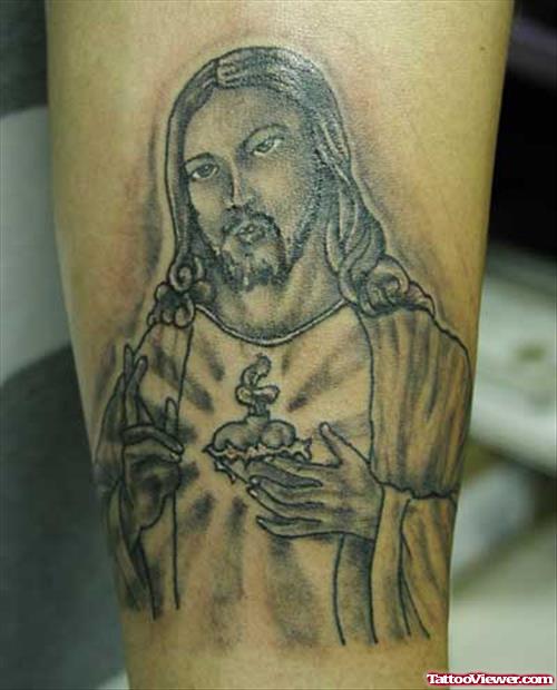 Jesus With Sacred Heart Tattoo On Arm