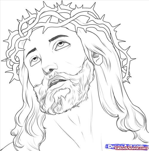 Jesus Christ With Thorn Crown Tattoos Design