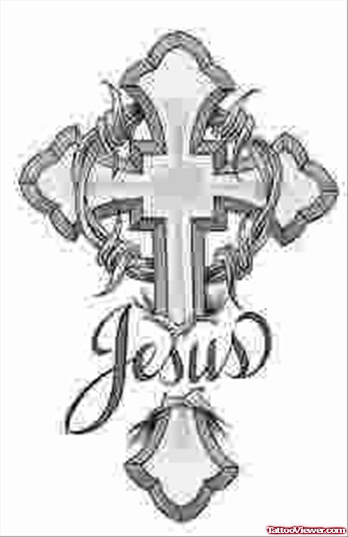 Cross And Jesus Name Tattoo Design