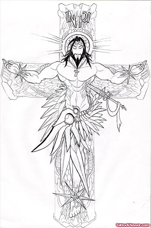 Cross And Jesus Christ Tattoo Design