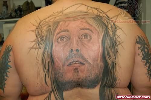 Jesus Large Face Tattoo On Back