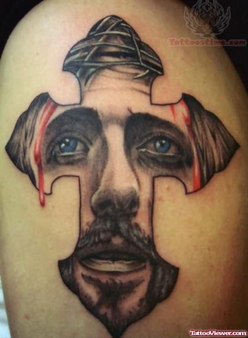 Jesus And Cross Tattoo For Shoulder