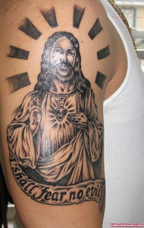 Jesus Charming Tattoo On Shoulder