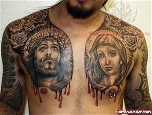 Jesus And Mary Tattoos On Chest
