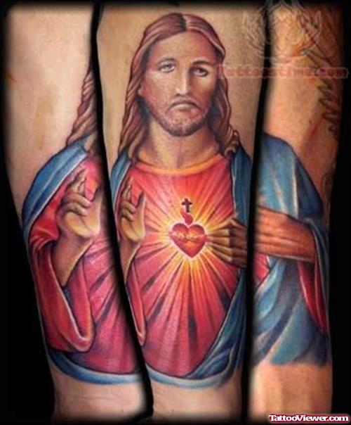 Amazing Jesus Colored Tattoo