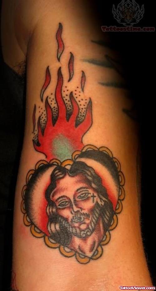 Flaming Jesus Heart Tattoo
