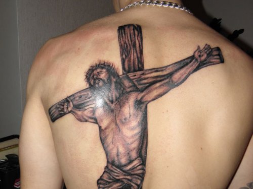 Jesus And Cross Tattoo On Back