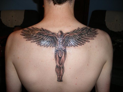 Angel Winged Jesus Tattoo On Upperback