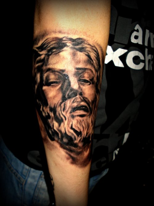 3d Jesus Tattoo Face Tattoo On Right Arm