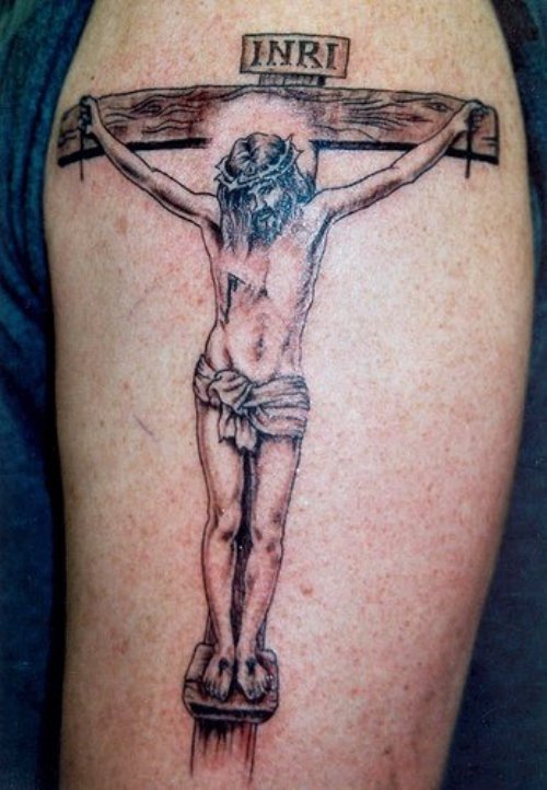 Attractive Jesus Tattoo On Half Sleeve