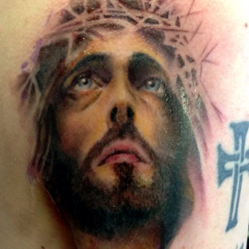 Color Jesus Head Tattoo