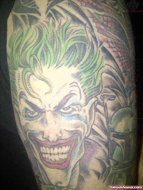 Color Joker Tattoo On Half Sleeve
