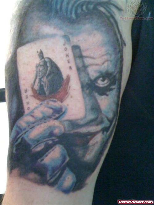 Joker Head And Playcard Tattoo