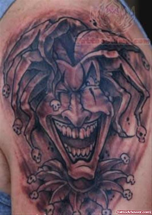 Laughing Joker Tattoo On Shoulder