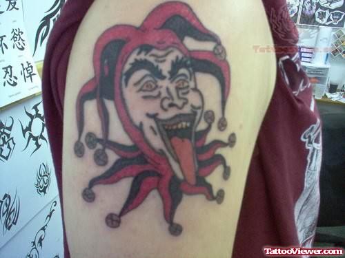 Funny Joker Tattoo On Upper Shoulder