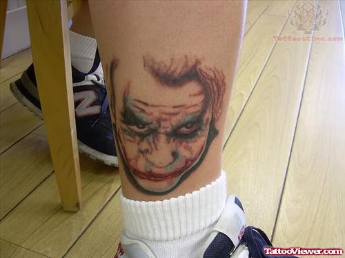 Angry Joker Tattoo On Leg