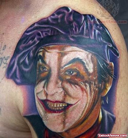 Joker Face Tattoo For Shoulder