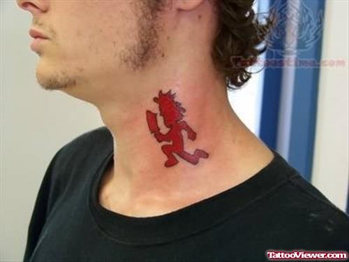 Juggalo Red ink Tattoo On Neck