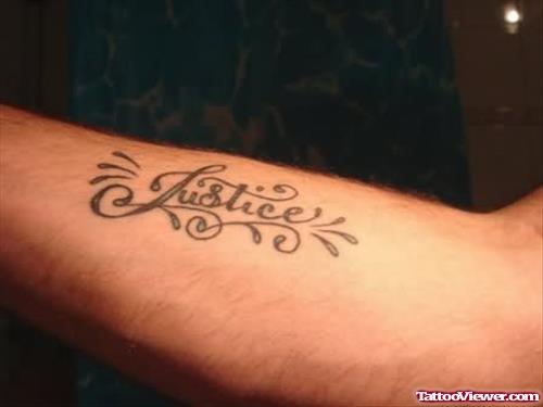 Amazing Justice Tattoo On Right Forearm