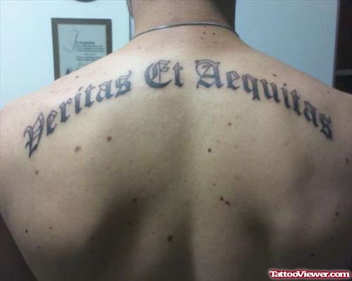 Veritas Aequitas Justice Tattoo On Upperback