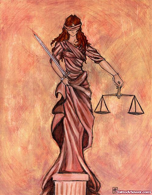 Color Ink Lady Justice Tattoo Design For Girls