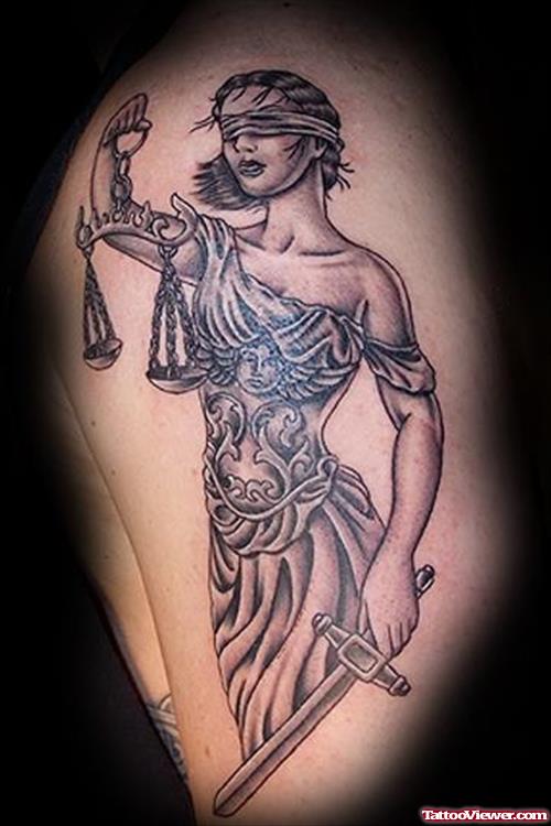 Attractive Grey Ink Justice Tattoo Designs