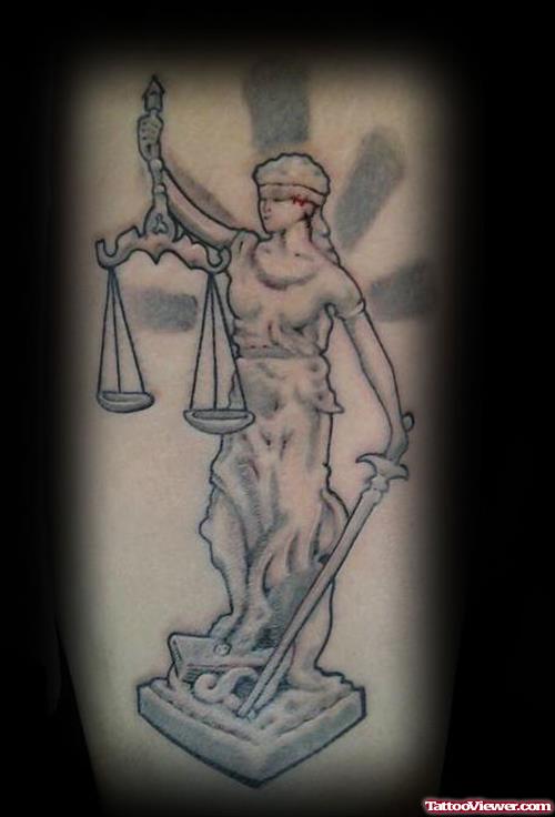 Attractive Grey Ink Justice Tattoo Design