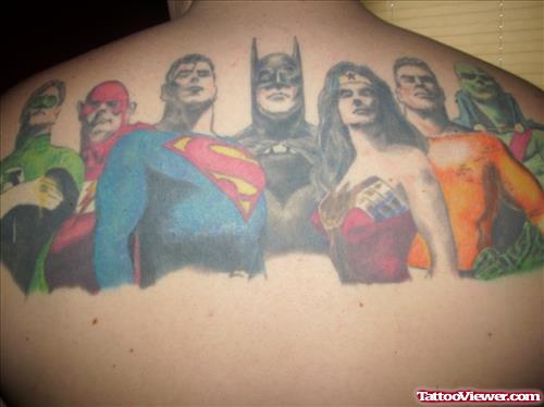 Colored Justice Tattoo On Back