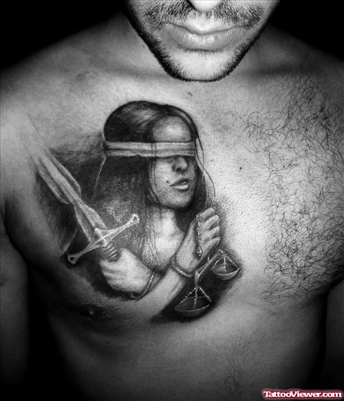Praying Justice Lady Tattoo on Chest