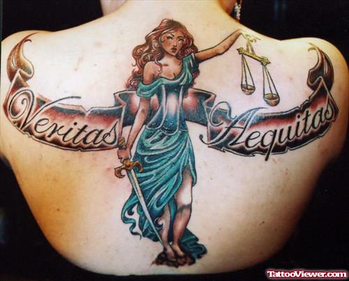Veritas Aequitas Justice Tattoo On Back