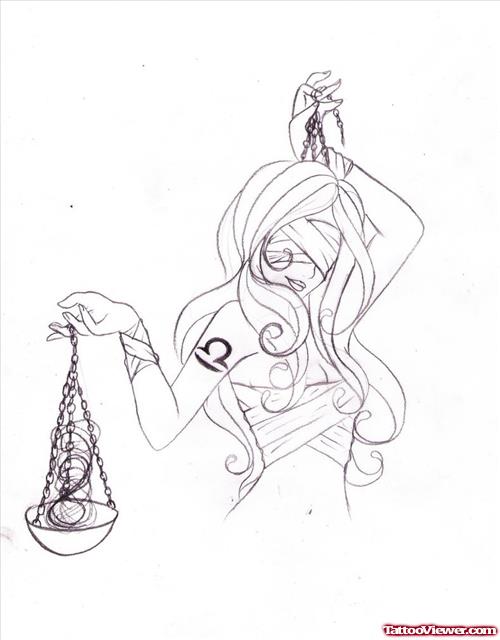 Libra Lady With Scales Justice Tattoo Design