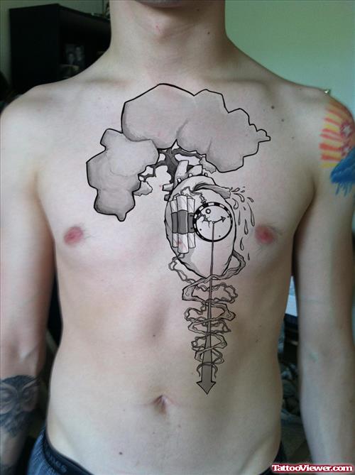 Grey Ink Justice Tattoo On Man Chest