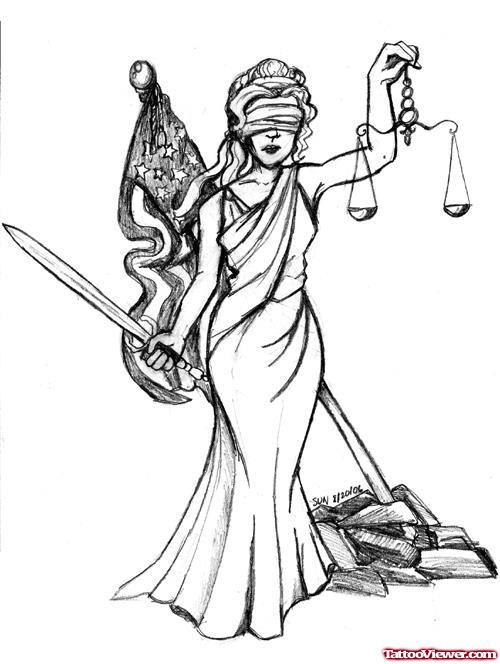 Blind Lady Justice Tattoo Design