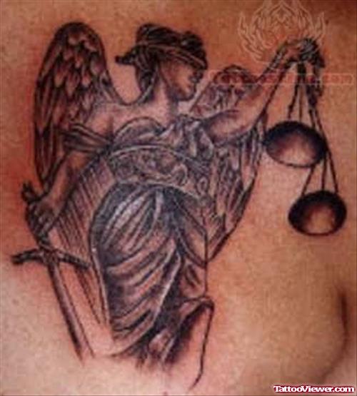 Grey Ink Angel Justice Tattoo