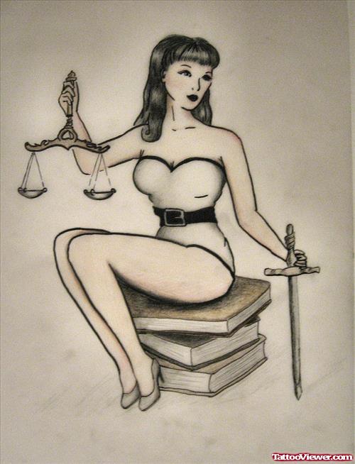 Girl With Scale Justice Tattoo Design