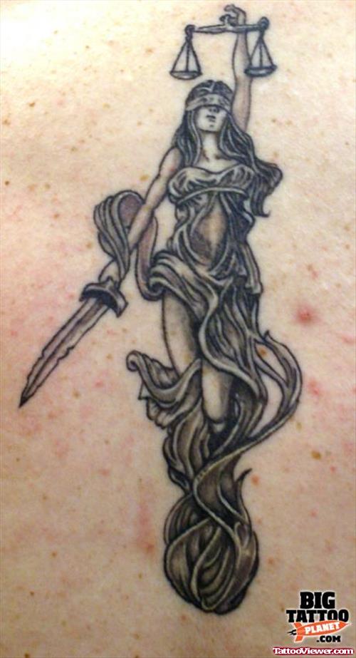 Amazing Grey Ink Blind Lady Justice Tattoo