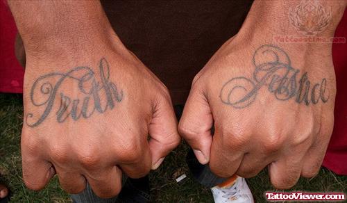 Truth And Justice Tattoos On Hand