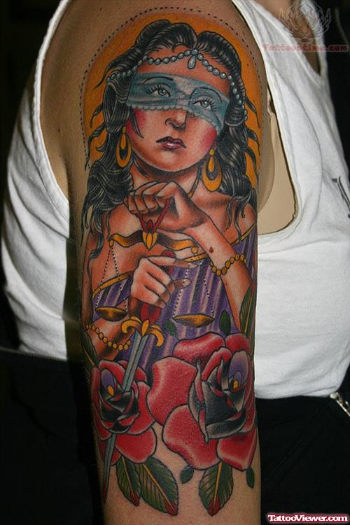 Lady Justice Tattoo On Sleeve