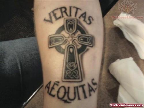 Veritas Aequitas And Cross Tattoo