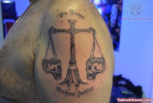 Sclae of Justice Tattoo On Shoulder