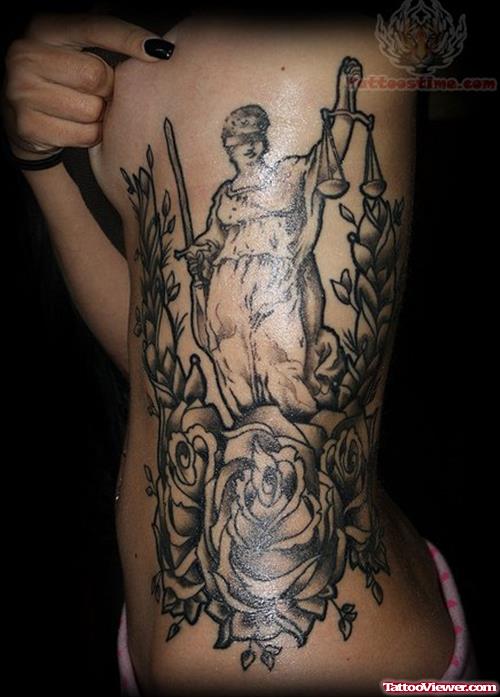 Lady Justice Tattoo On Side Rib