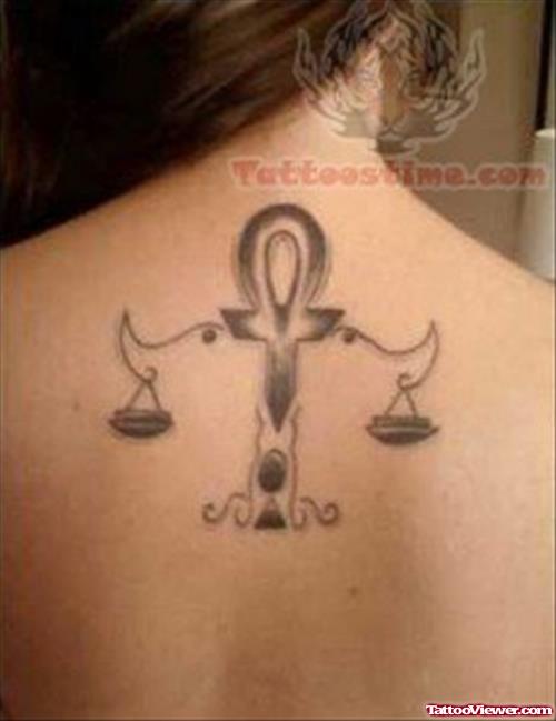 Justice Scales Tattoo On Upper Back