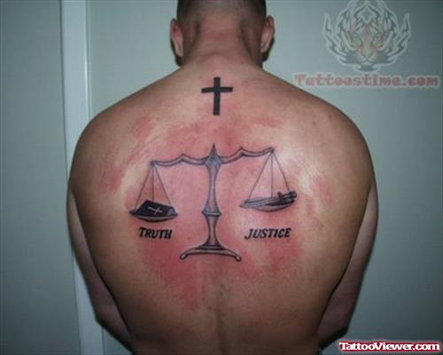 Truth Justice Tattoo On Back Body