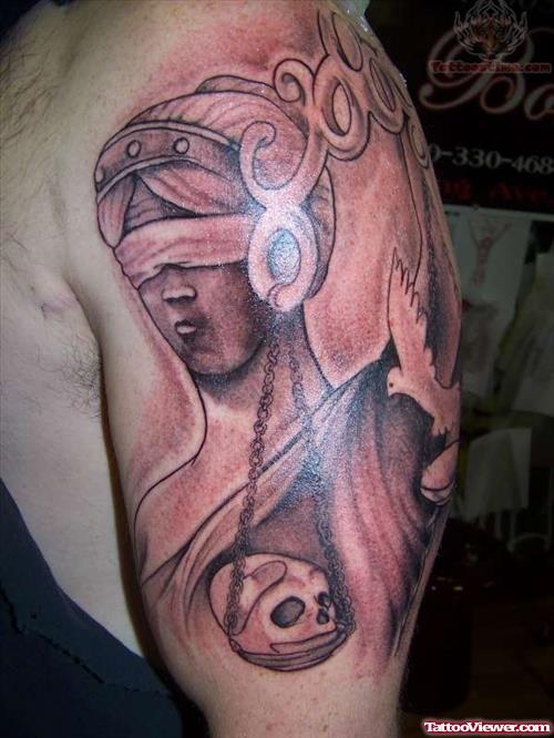 Blind Justice Tattoo On Half Sleeve