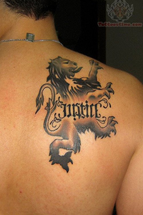 Amazing Justice Tattoo On Right Back Shoulder