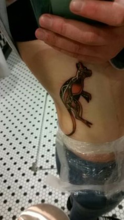 Kangaroo Tattoo On Side Rib