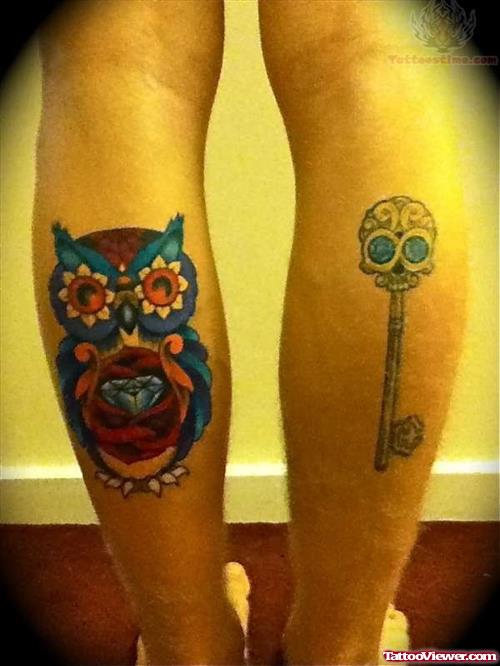 Skull And Key Tattoo on Leg